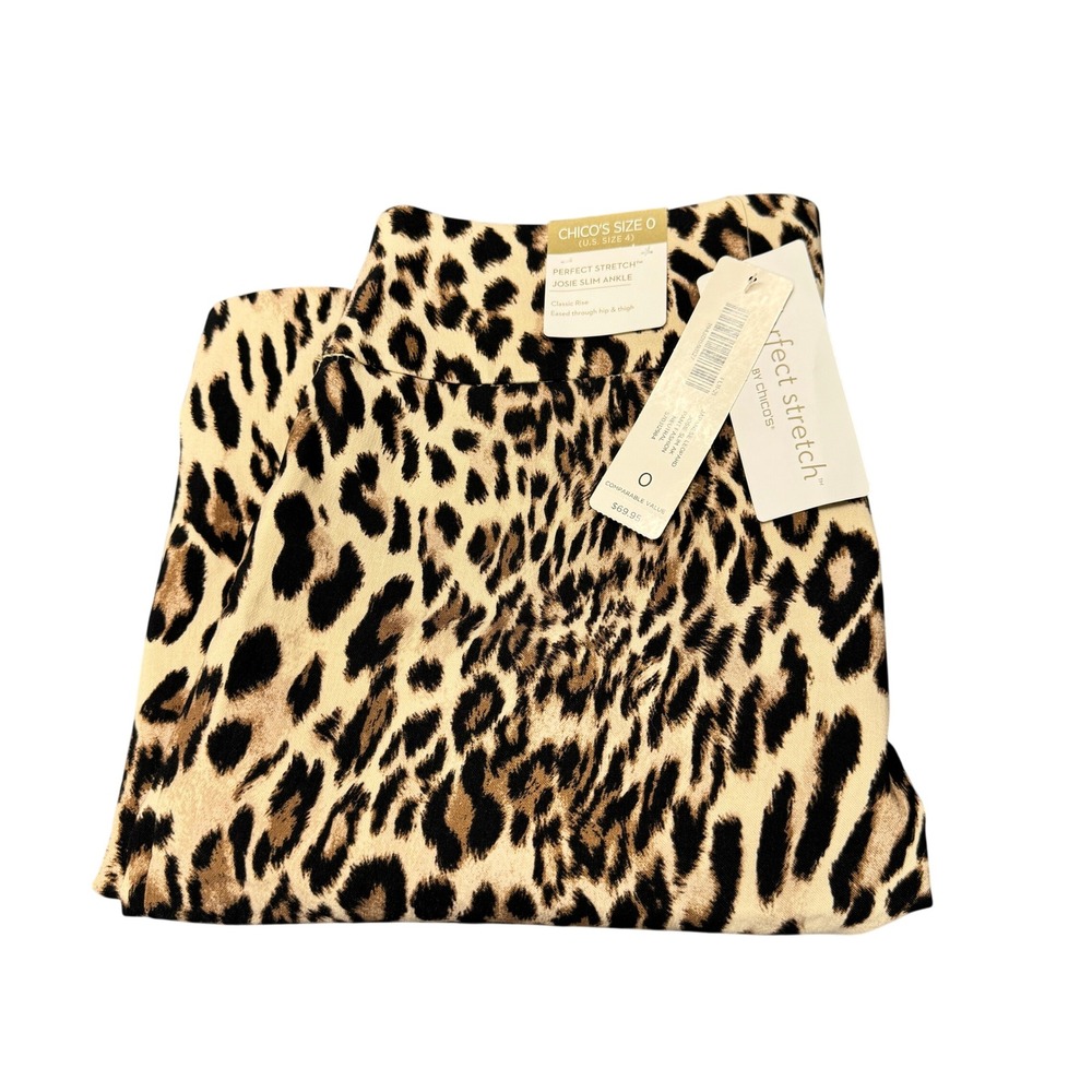 Chico's Josie Slim Ankle Pants Womens 4 (29x27) Japanese Leopard Pull On NEW